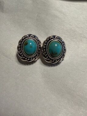 Avon Turquoise Stone Silver-Tone Rope Stud Earrings